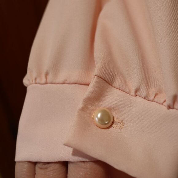 Ann Chabrol Light Pink Lace Collar Vintage Button Up Pearl Detail Shirt NOS 18 - Picture 6 of 16